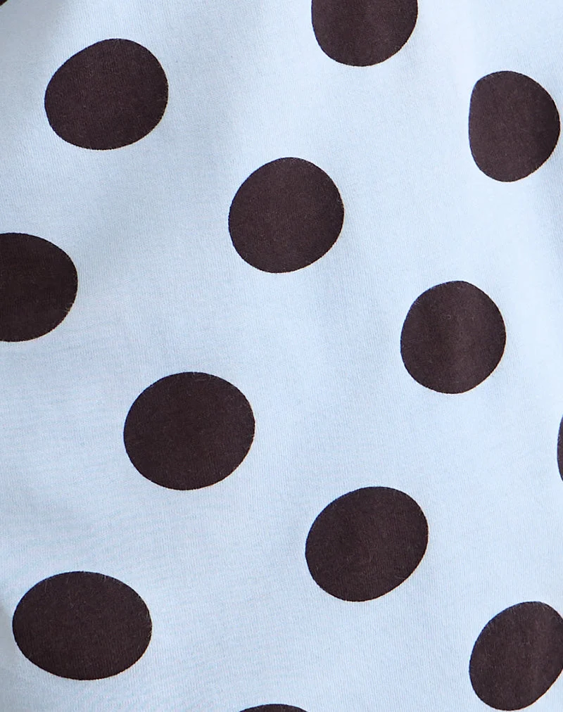 Tokiwa - T-shirt à épaules asymétriques, Big Polka Blue Brown