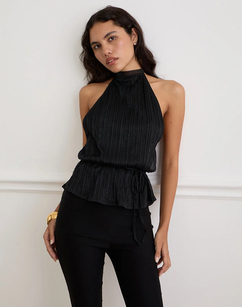 Brienne Top in Chiffon Plisse Black with Lining