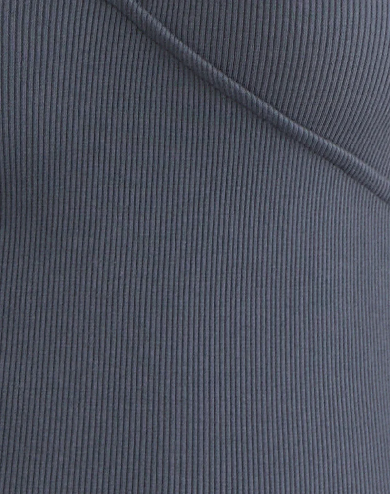 Dulcet Ribbed Plunge Long Sleeve Top in Blue Granite