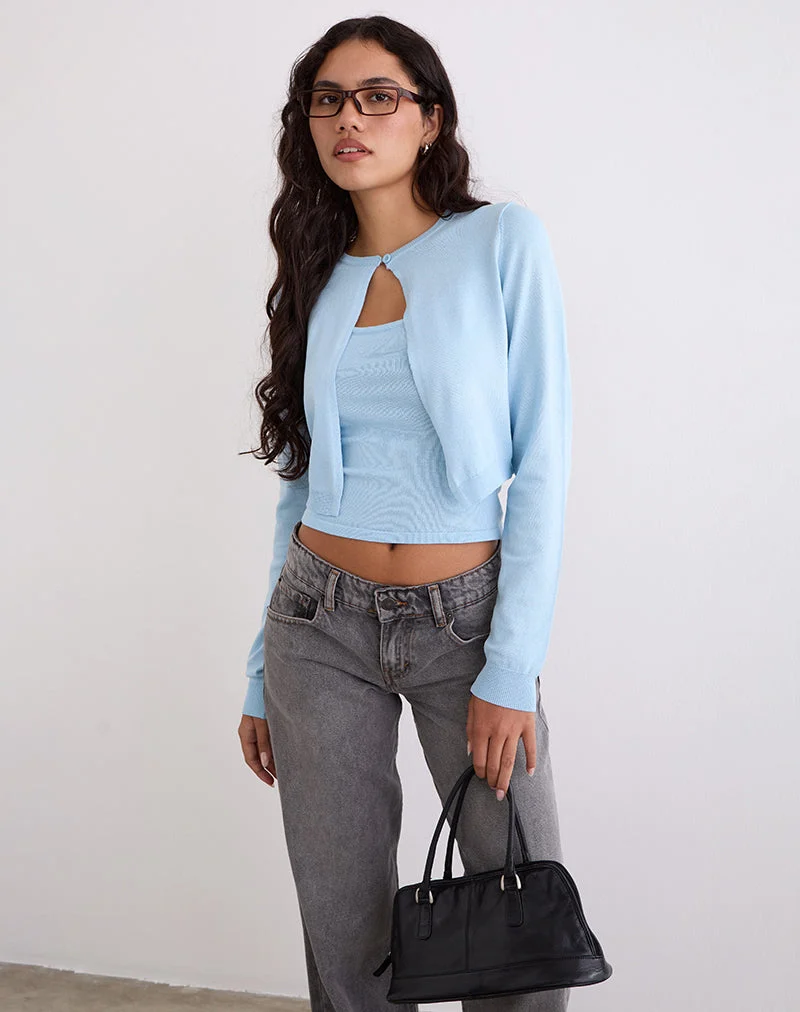 Nuha - Cardigan croisé côtelé en bleu