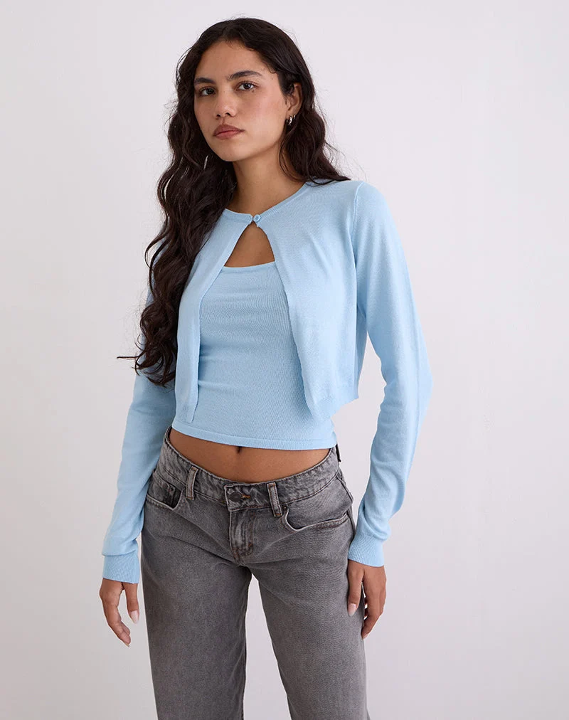 Nuha - Cardigan croisé côtelé en bleu
