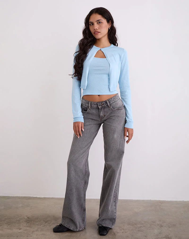 Nuha - Cardigan croisé côtelé en bleu