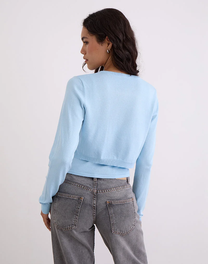 Nuha - Cardigan croisé côtelé en bleu