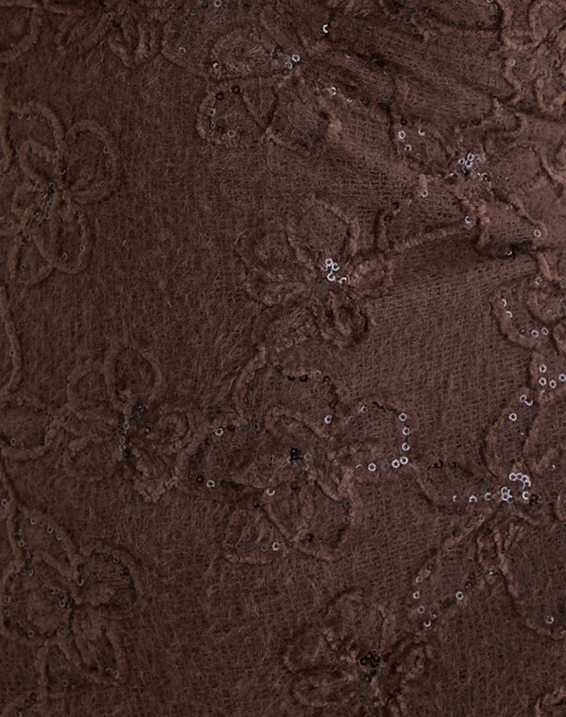 Codami - Mini robe dos nu en maille pailletée - Marron foncé