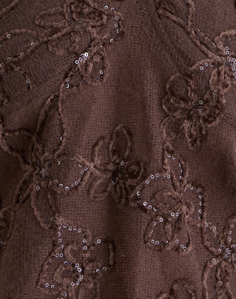 Ruwi Sequin Knit Halter Top in Dark Brown (Top dos nu en tricot à paillettes)