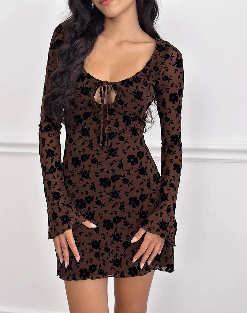 Gizio - Mini robe à manches longues en Garden Floral Brown