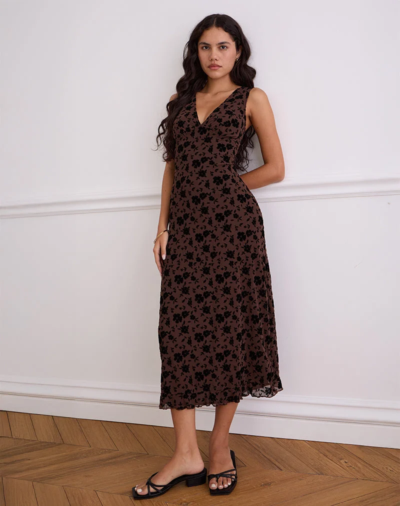 Gabriela Midi Dress in Garden Floral Brown