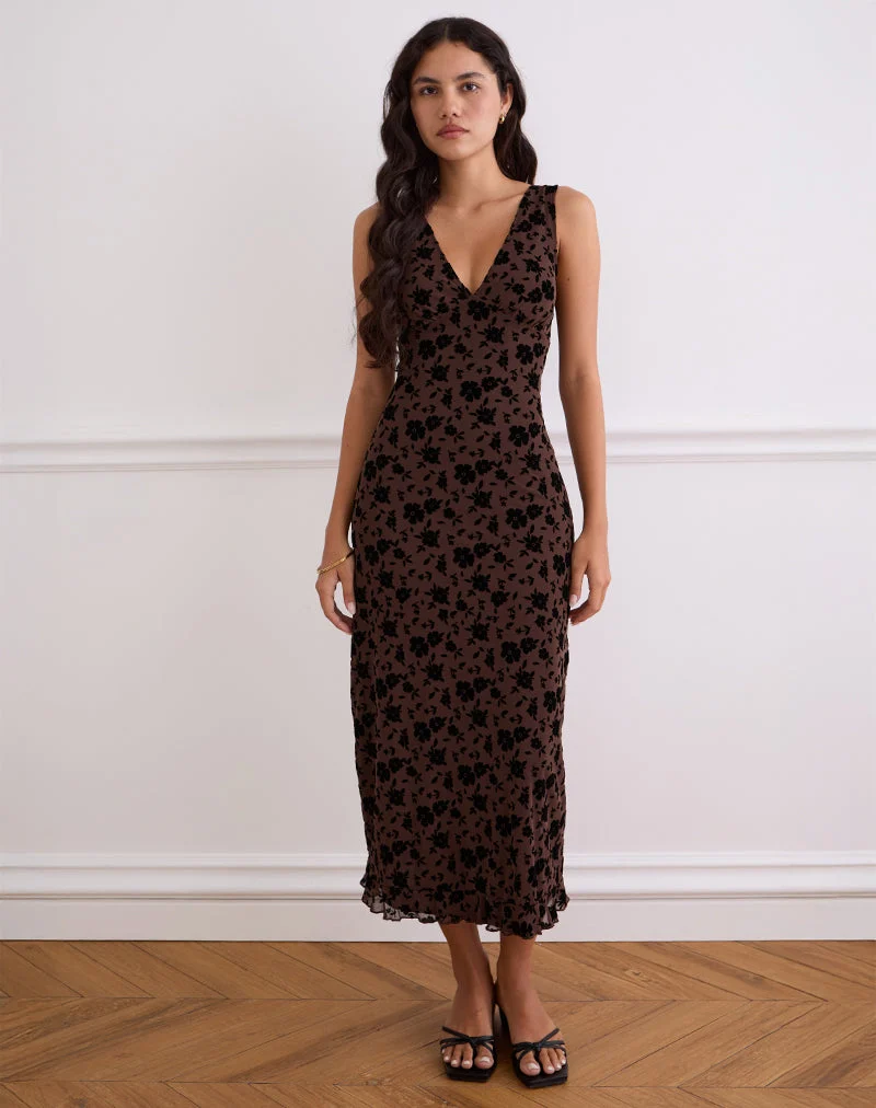 Gabriela Midi Dress in Garden Floral Brown