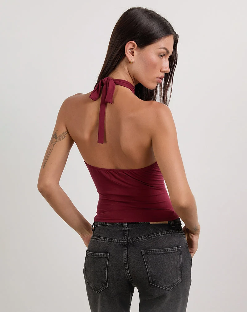 Lorie Halter Top in Cupro Dark Red