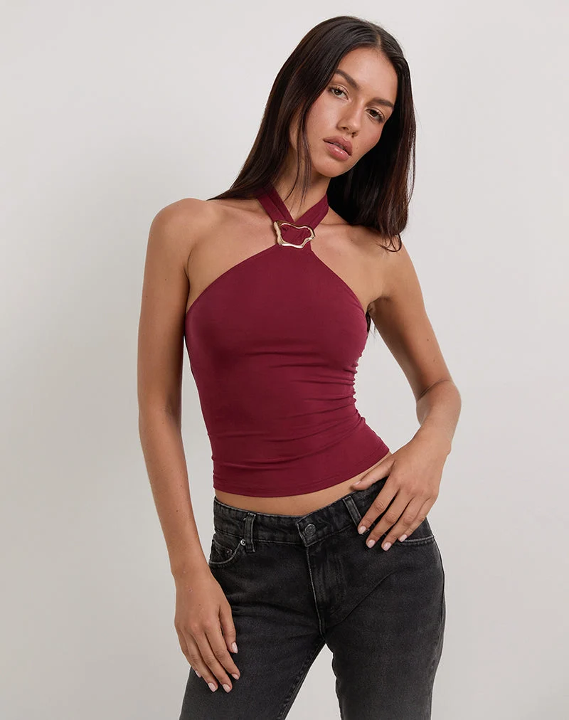 Lorie Halter Top in Cupro Dark Red