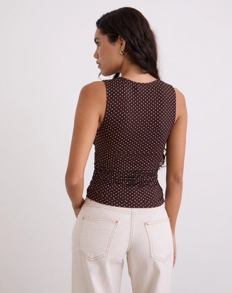Lycia Plunge Top in Micro Polka Brown