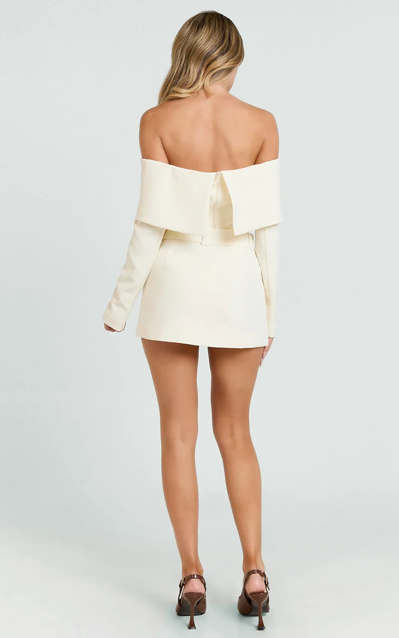 Ursula Mini Skirt - Structured Tailored Skirt in Cream