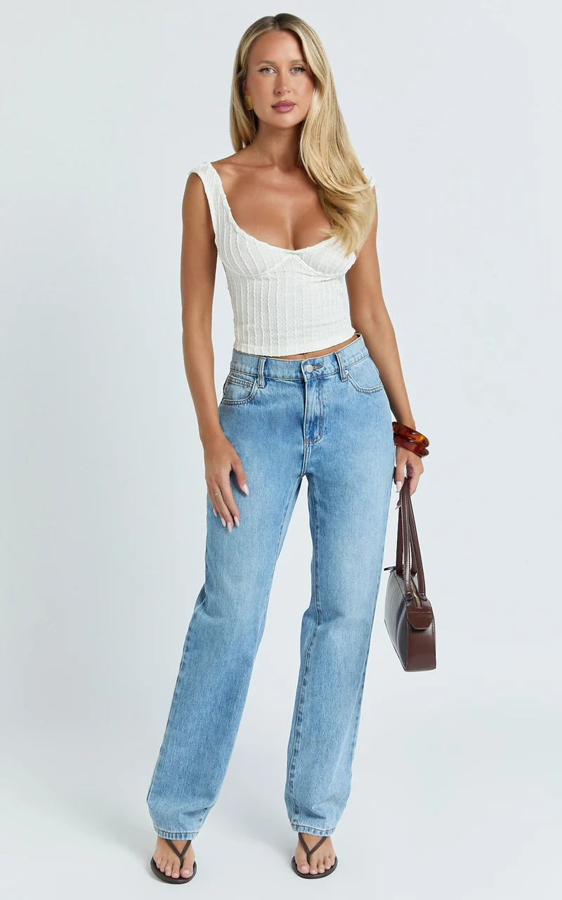 Billie Top - Textured Jersey Off Shoulder Top in Off White