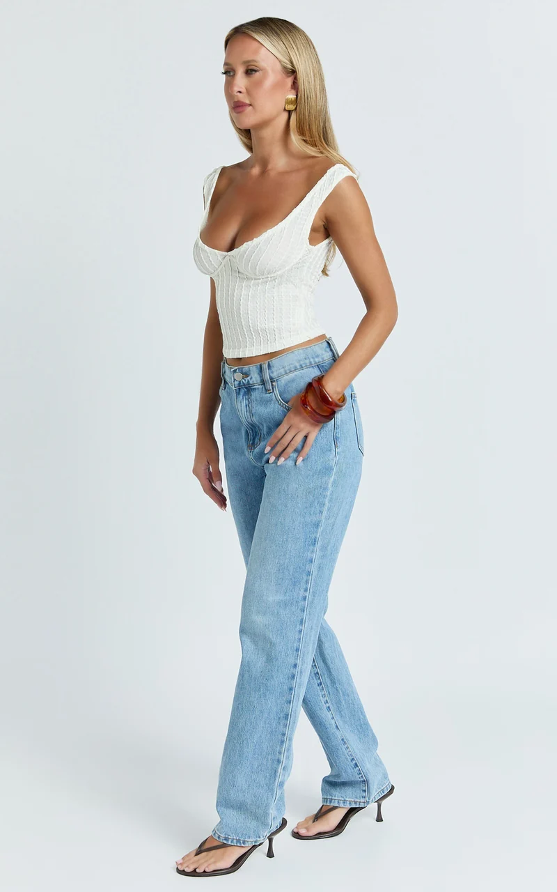 Billie Top - Textured Jersey Off Shoulder Top in Off White