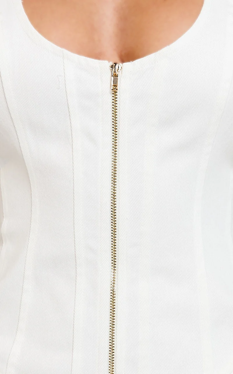 Maisy Midi Dress - Scoop Neck Racer Back Fitted Dress in White