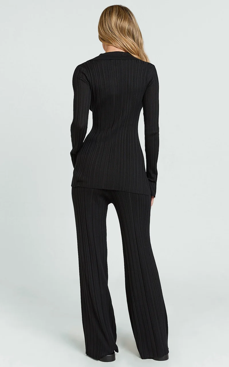 Kelsey Pants - High Drawstring Waist Knit Pants in Black