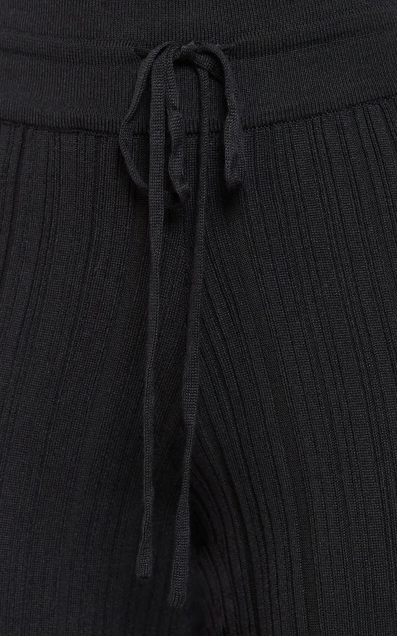 Kelsey Pants - High Drawstring Waist Knit Pants in Black