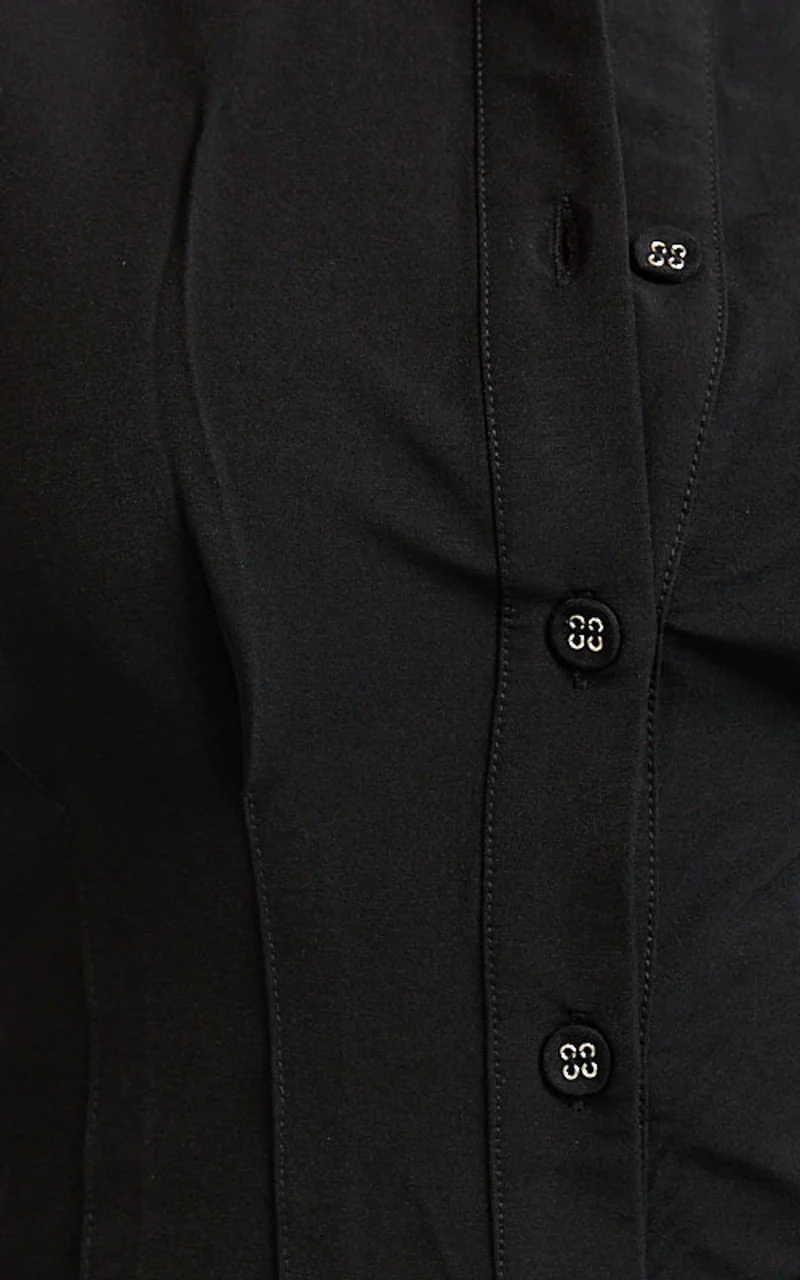 Genevieve Midi Dress - Slim Shirt Dress in Black