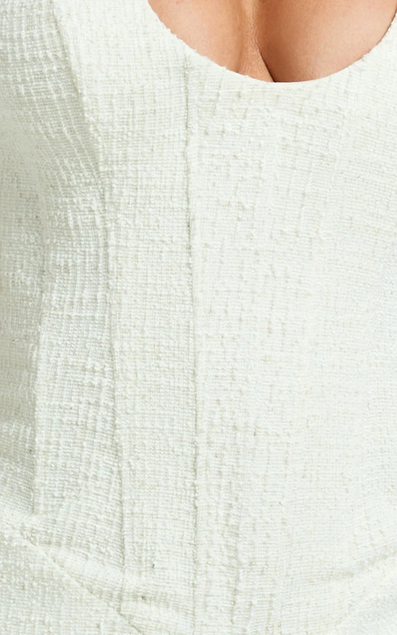Landon Mini Dress - Scoop Neck Racer Back Tulip Dress in Off White