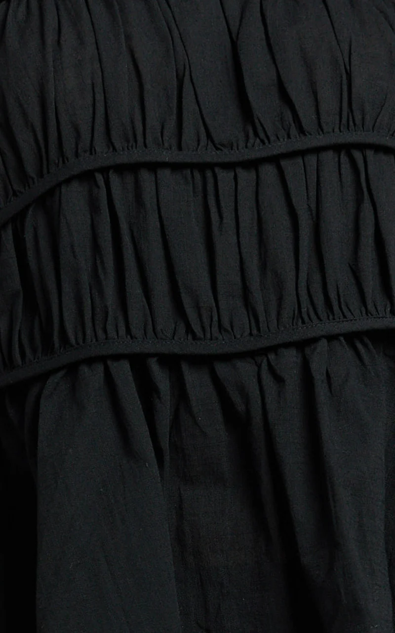 Auric Two Piece Set - Ruched Detail Top and Wide Leg Pants Set in Black