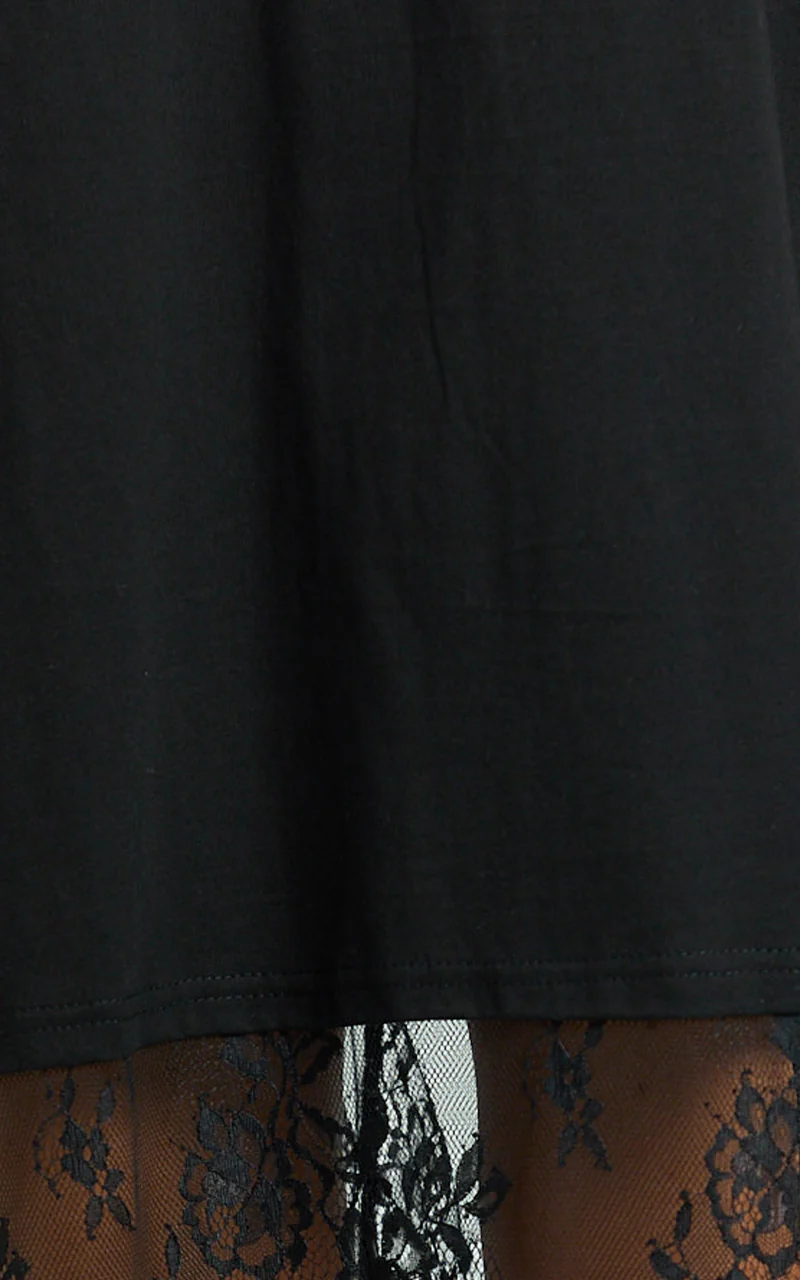 Jonna Midi Dress - Longline Lace Insert Tee in Black