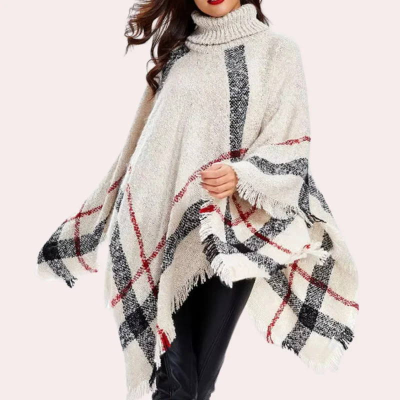 ADIS - Poncho en Tricot à Col Montant pour Femmes