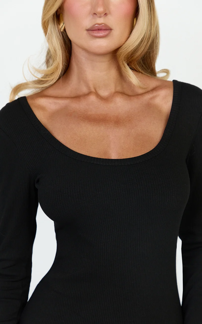 Gabriella Maxi Dress - Long Sleeve Scoop Neck Dress in Black