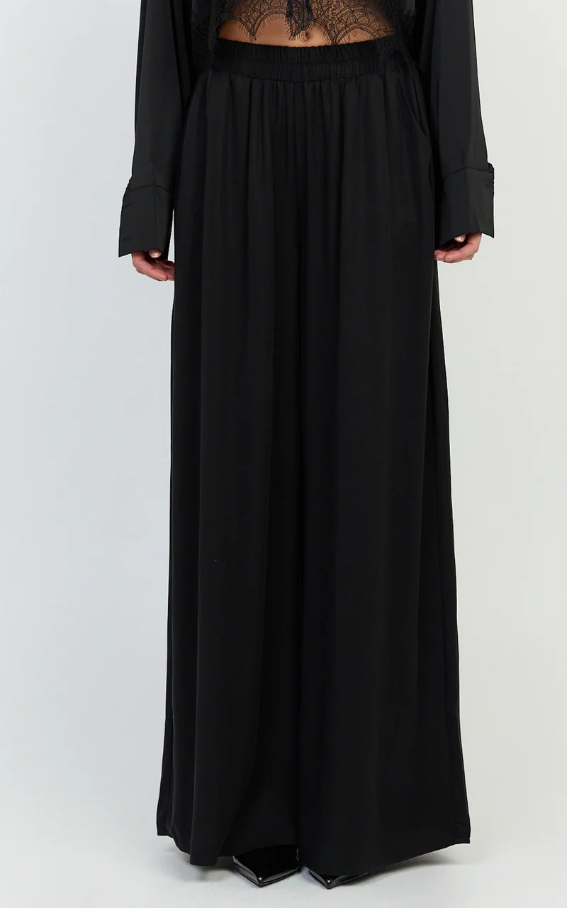 Cardi Pants - High Waist Elastic Wide Leg Pants in Black