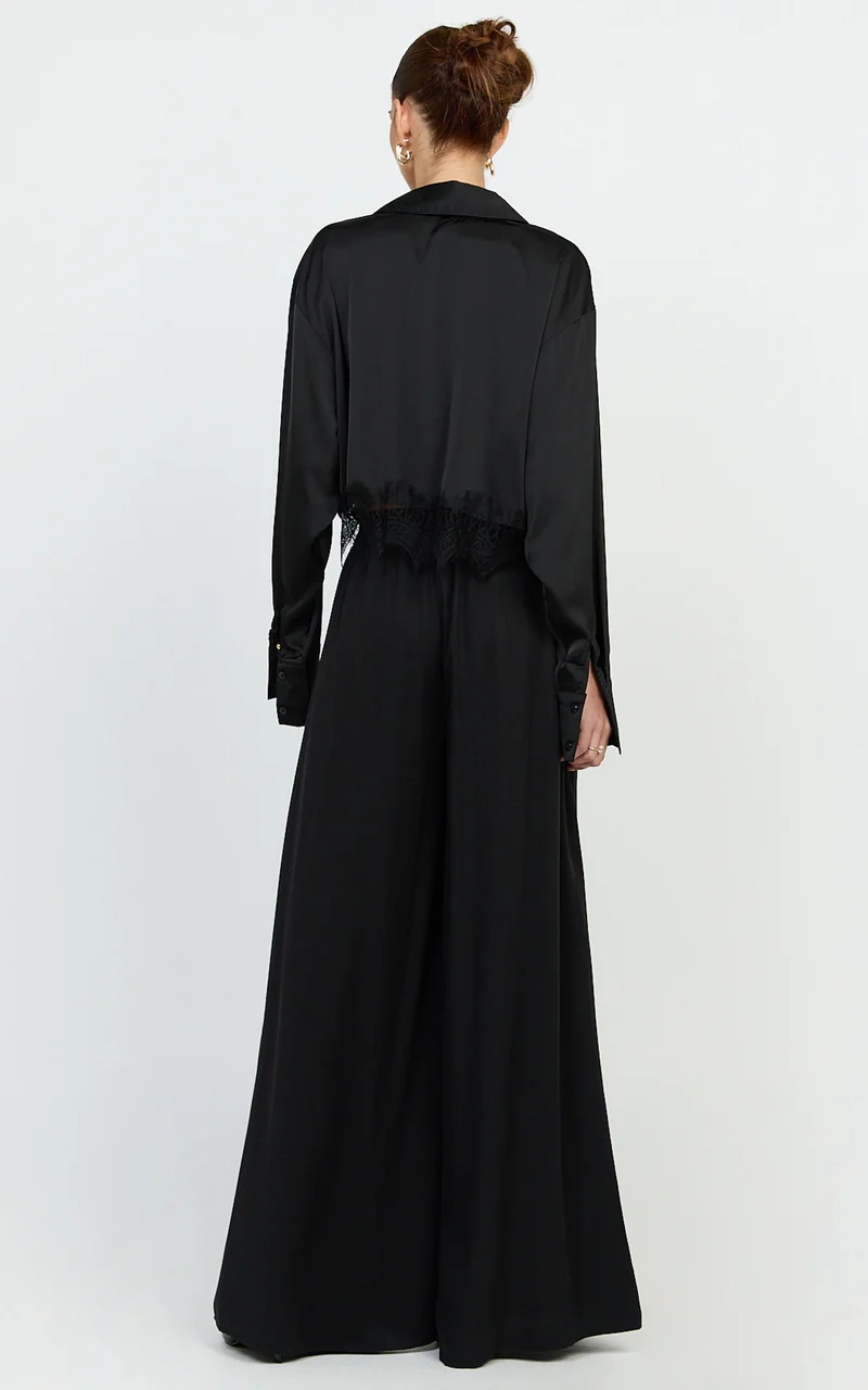 Cardi Pants - High Waist Elastic Wide Leg Pants in Black