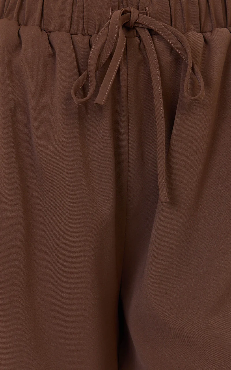 Nicole Pants - High Waist Elasticated Gathered Waist Wide Leg Pants in Mocha