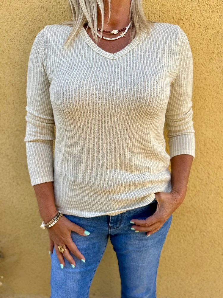 Pull fin Luigi beige et doré