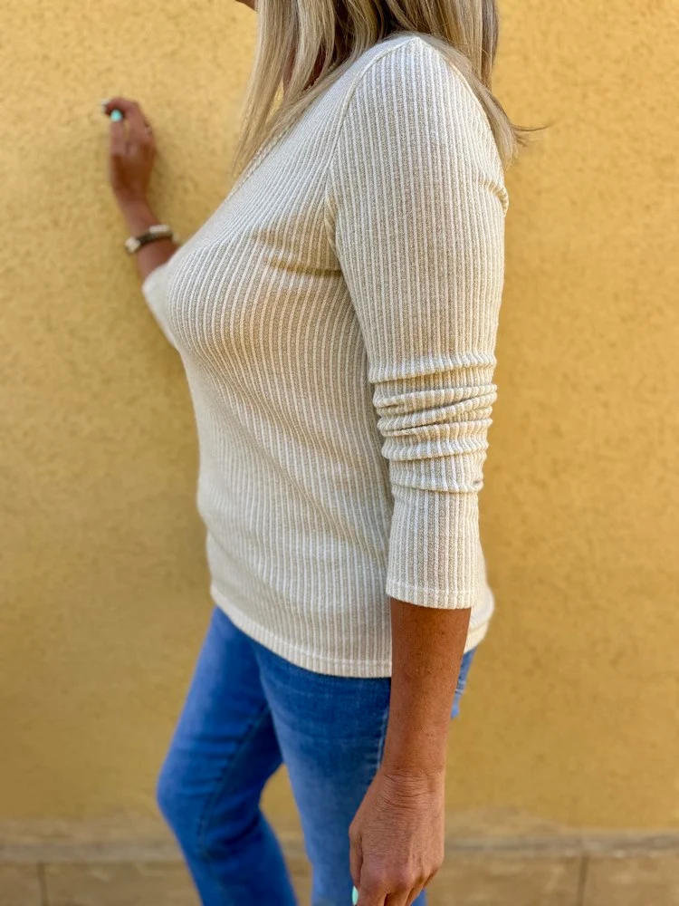 Pull fin Luigi beige et doré