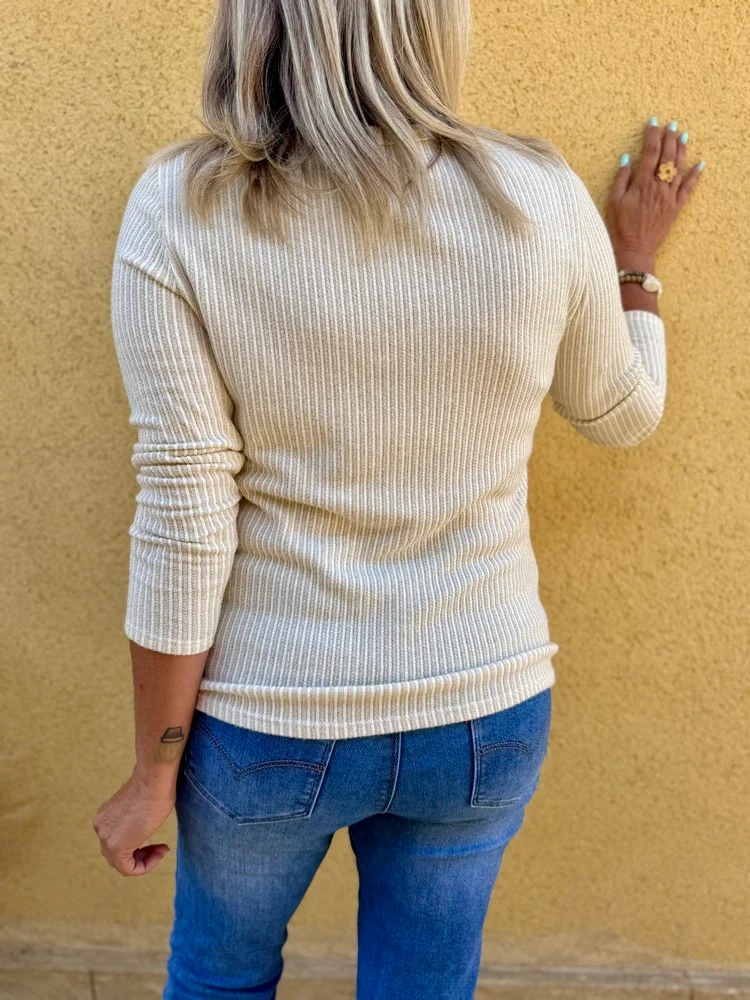 Pull fin Luigi beige et doré