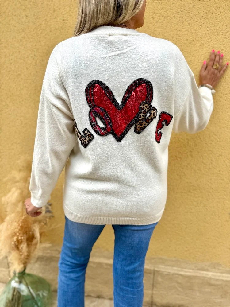 Gilet loose Love écru