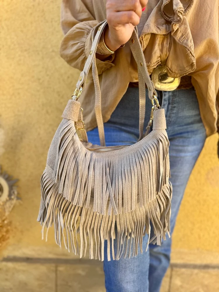 Petit sac en cuir Bohemian beige taupe