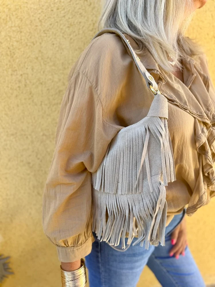 Petit sac en cuir Bohemian beige taupe