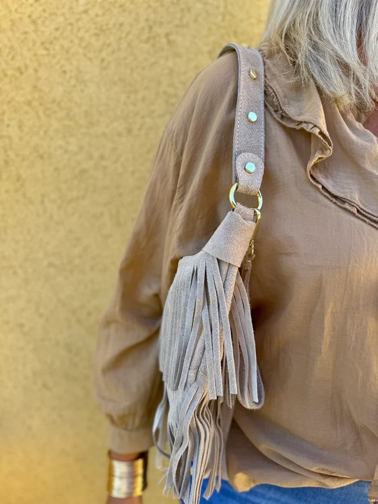Petit sac en cuir Bohemian beige taupe
