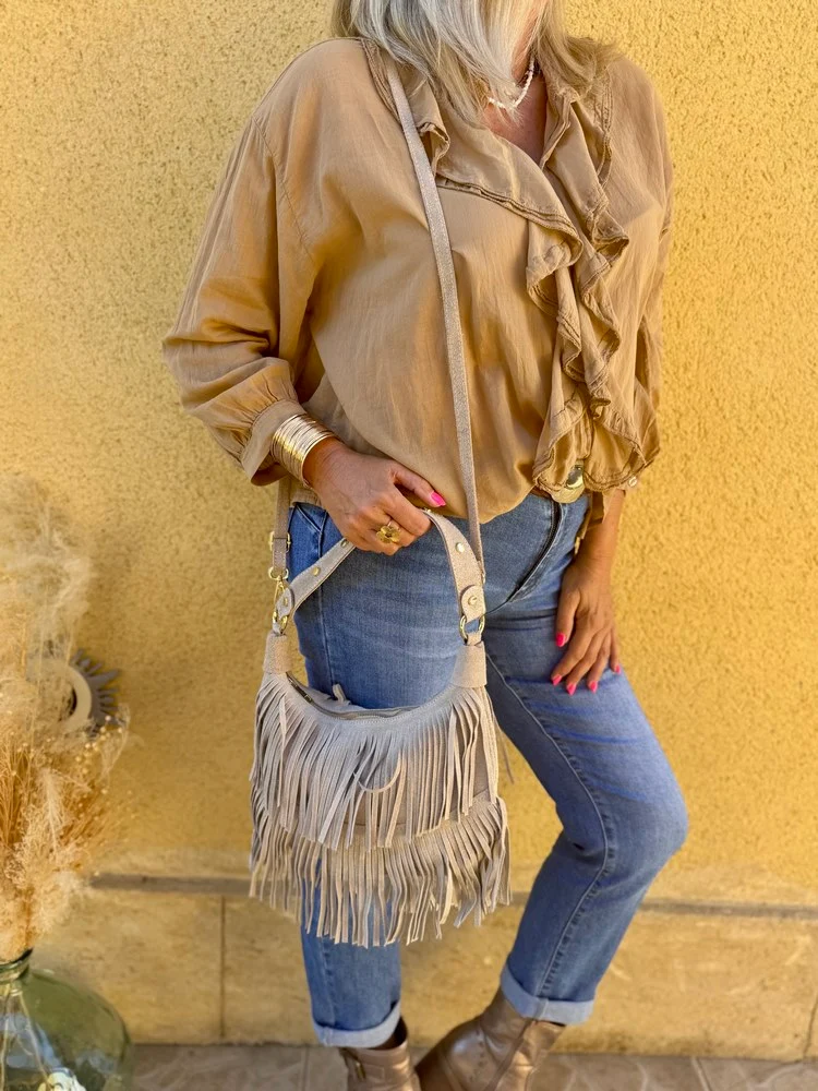 Petit sac en cuir Bohemian beige taupe