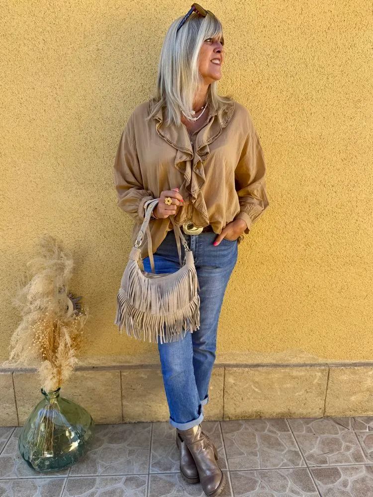 Petit sac en cuir Bohemian beige taupe