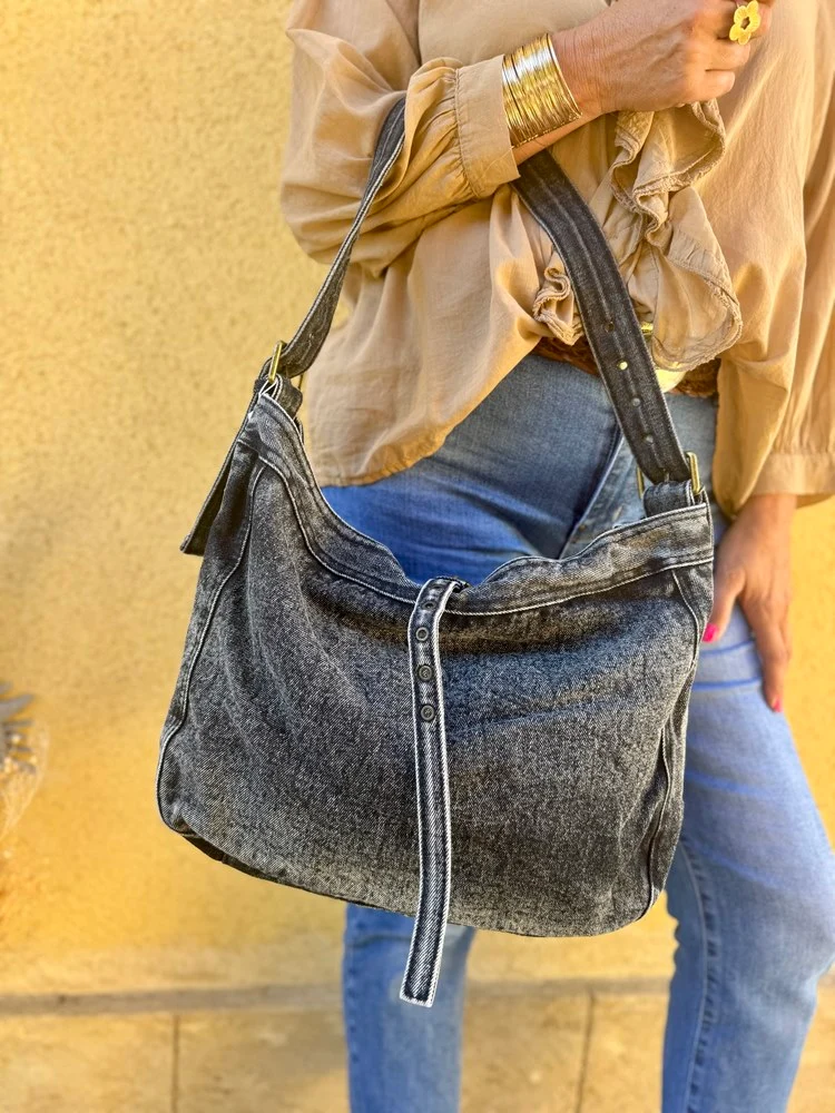 Grand sac en jean Polo gris anthracite