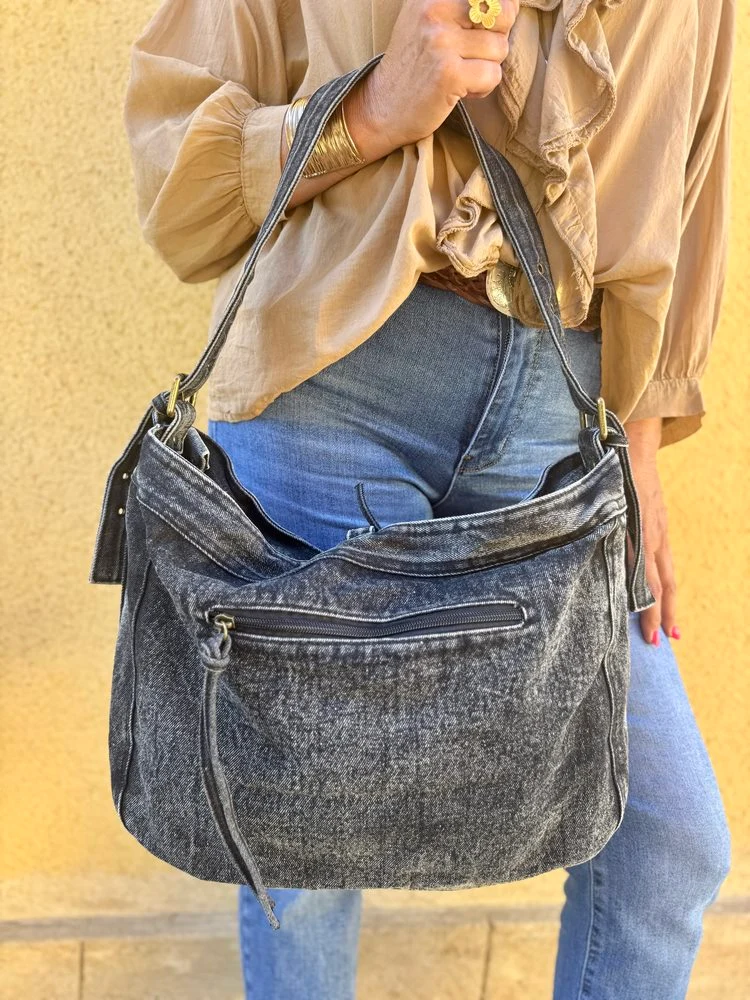 Grand sac en jean Polo gris anthracite