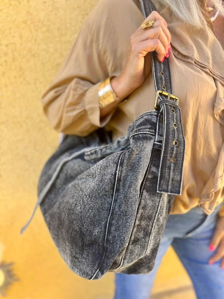 Grand sac en jean Polo gris anthracite