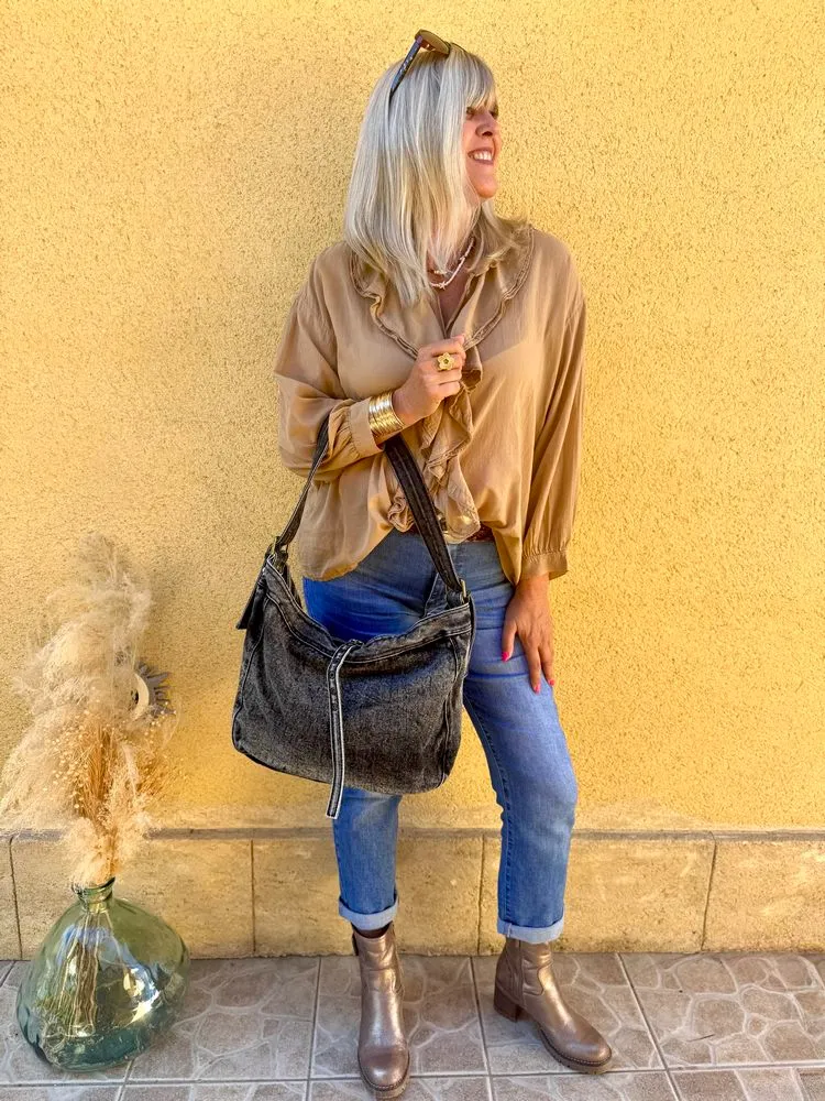 Grand sac en jean Polo gris anthracite