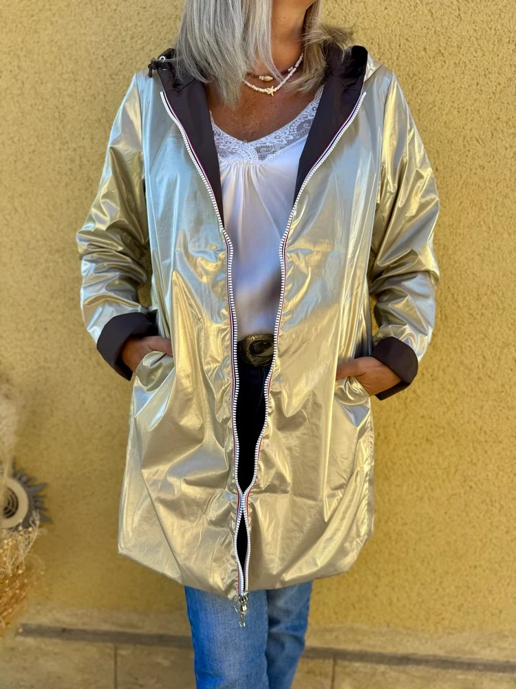 Veste imperméable Laura réversible longue choco et doré