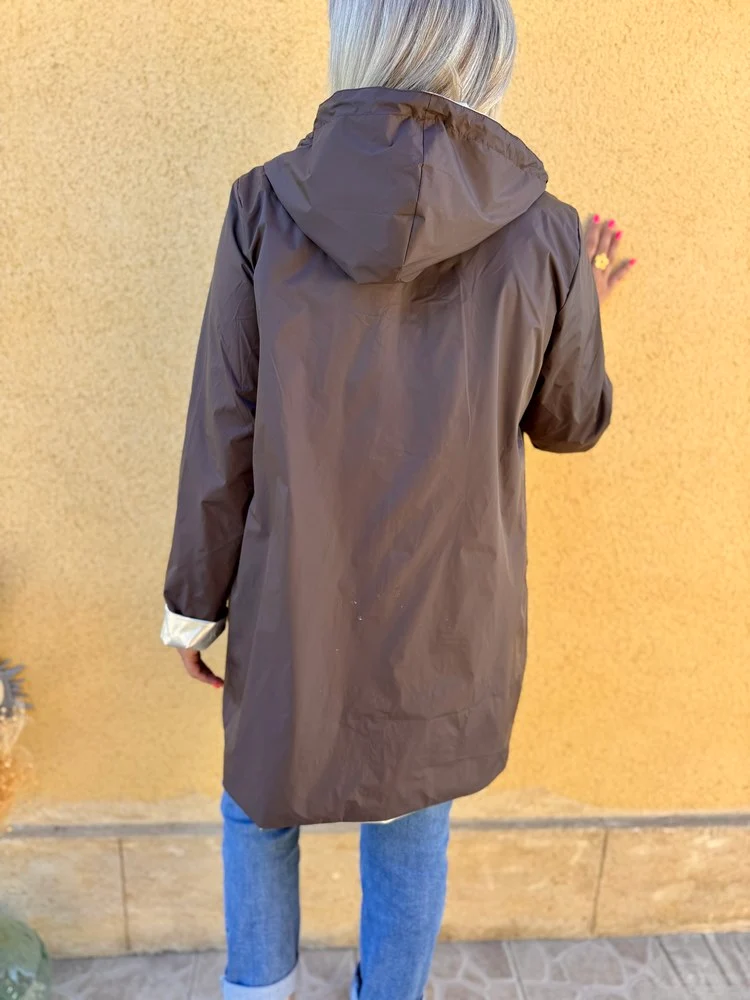 Veste imperméable Laura réversible longue choco et doré