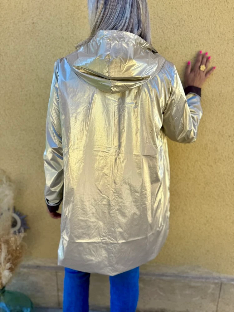 Veste imperméable Laura réversible longue choco et doré