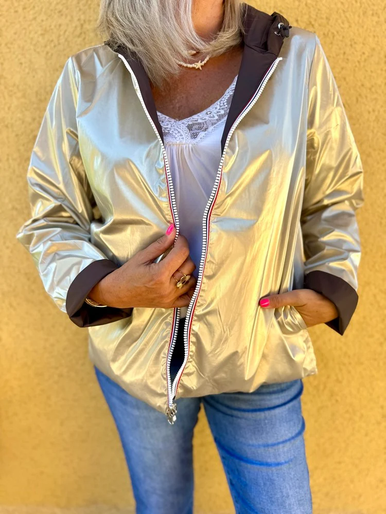 Veste imperméable Laura réversible courte choco et doré