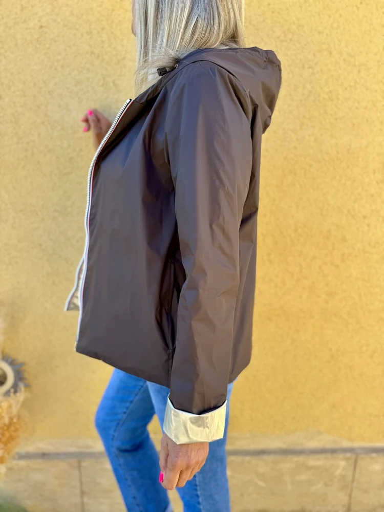 Veste imperméable Laura réversible courte choco et doré