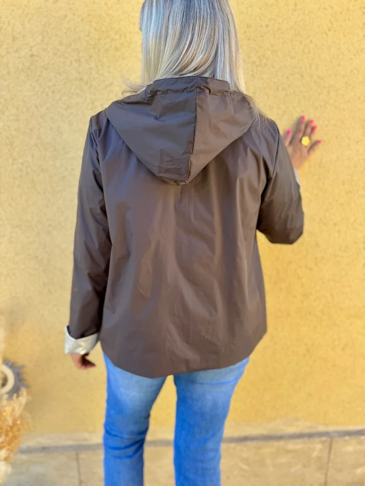 Veste imperméable Laura réversible courte choco et doré