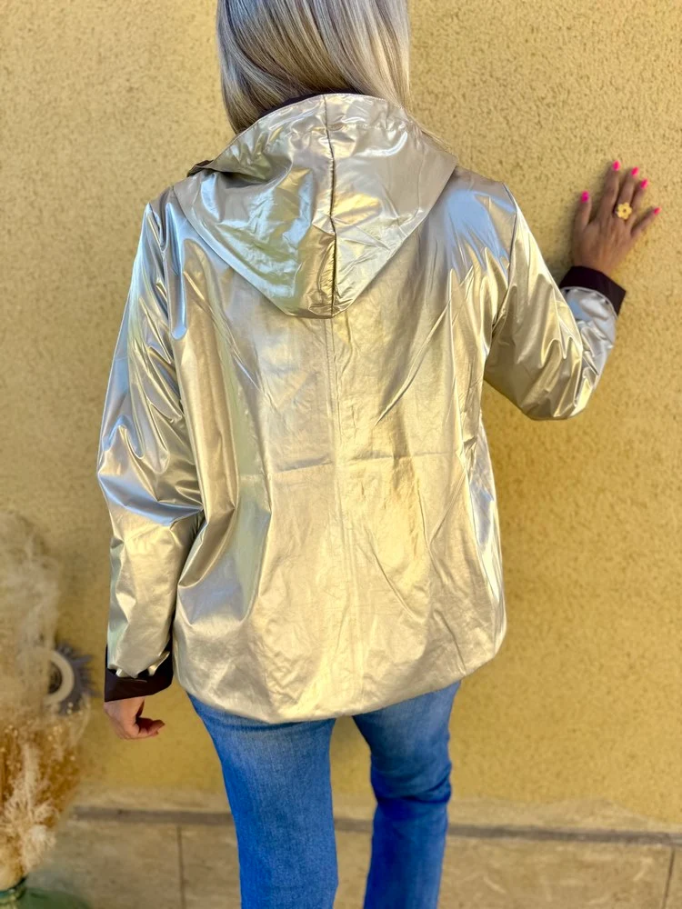 Veste imperméable Laura réversible courte choco et doré